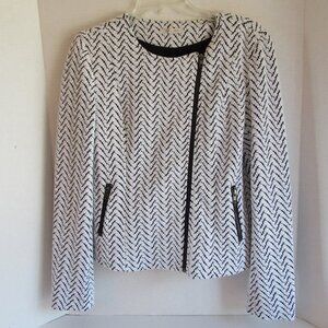 41 Hawthorn White/Black Lined Textured Asymmetrical Zip Moto Jacket Size M